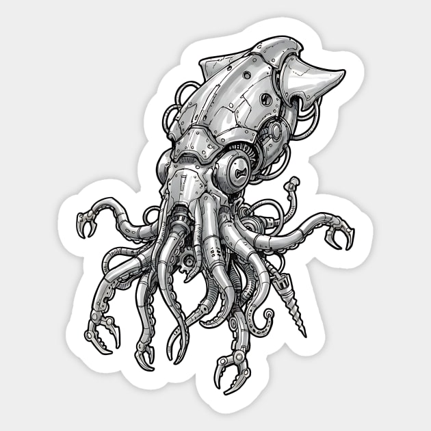 Mechanical Squid Cyberpunk Robot Illustration Sticker by Designed By Marty